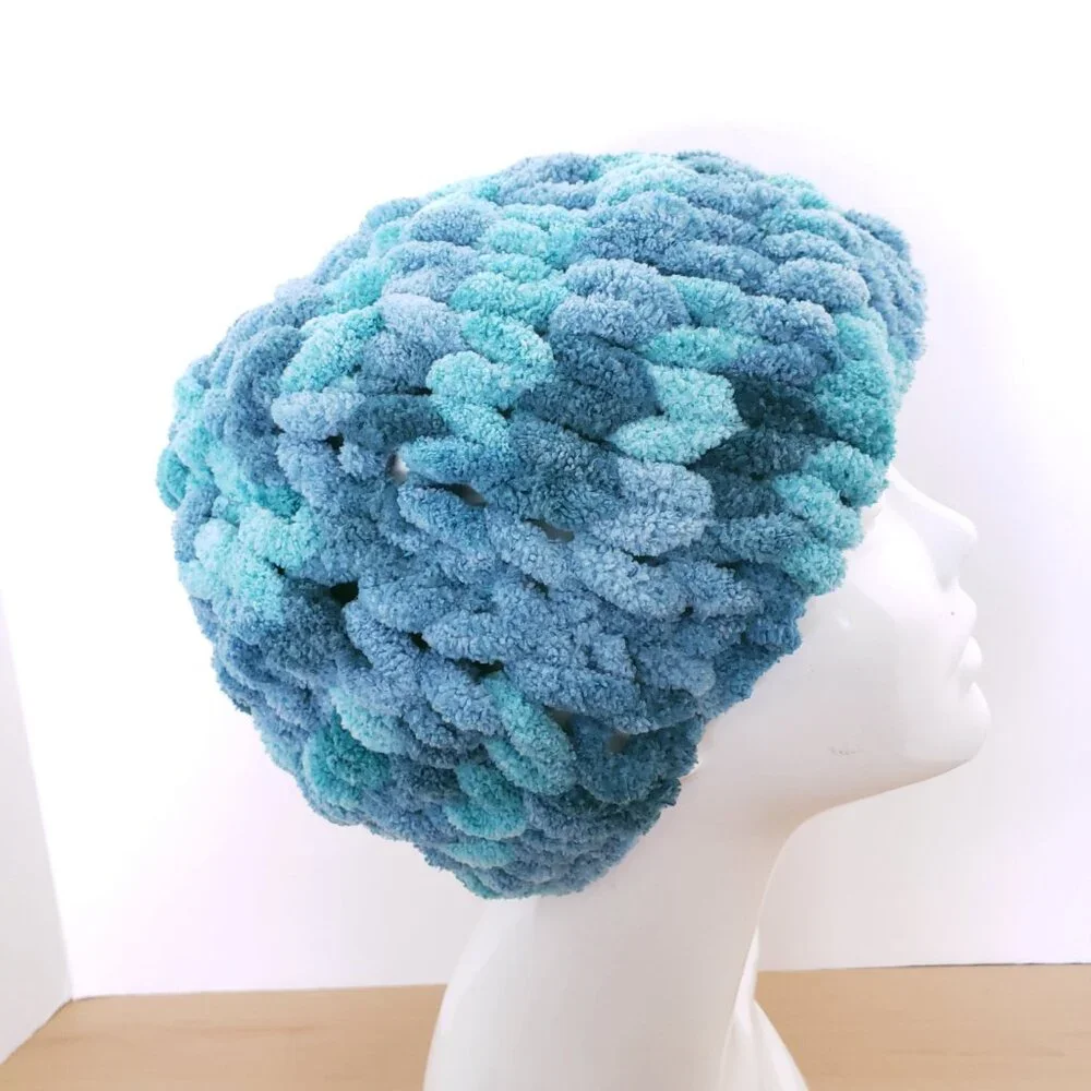 Women's New Handmade Cute Thick Crochet Blue Soft Beanie One Size